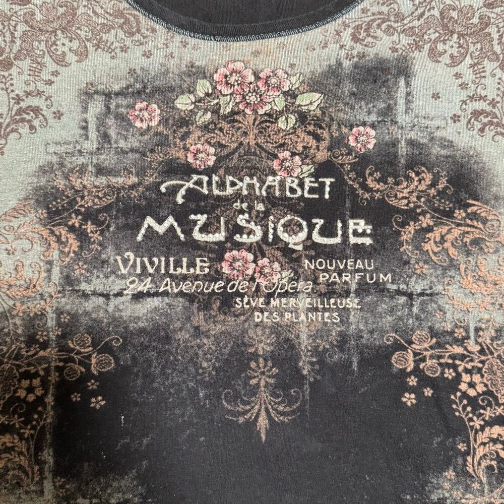 Vintage Y2K Vanilla Sugar Embellished French Flowers Stretchy Shirt L - Picture 2 of 5